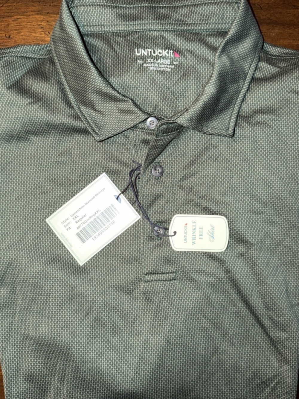 UNTUCKit Men's Long Sleeve Polo Shirt Green XXL New with Tags Cotton